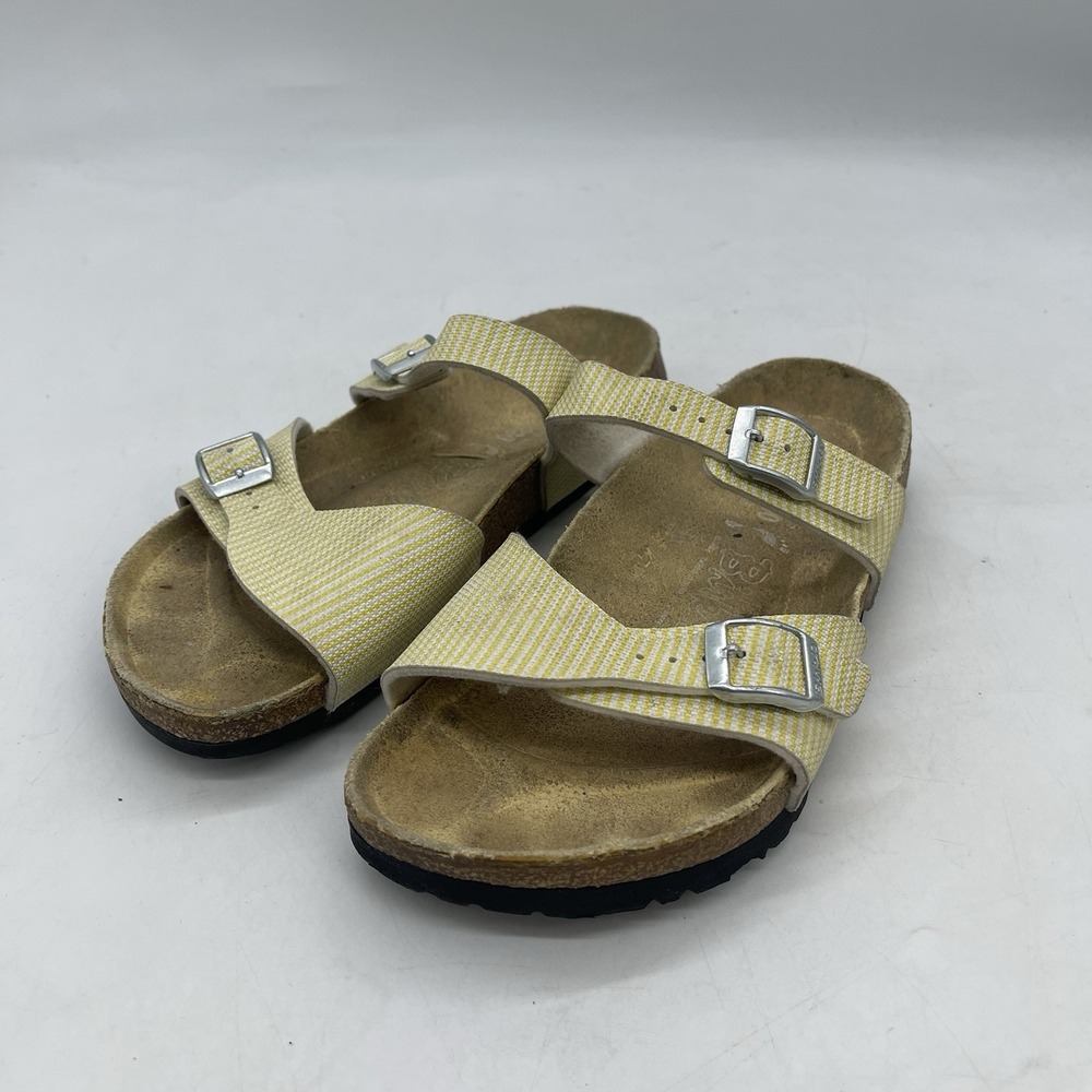 Birkenstock Birki's Sandals Womens 5 Moorea Gold Stripe Strap 38-245 Narrow